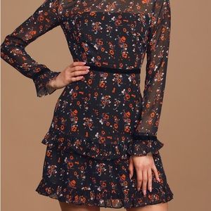 Floral to See Black Floral Print Long Sleeve Mini Dress
